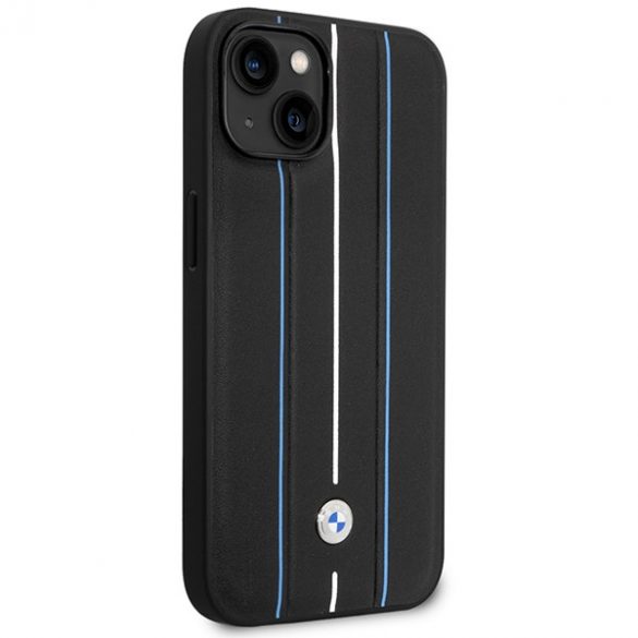 Etui BMW BMHCP14S22RVSK iPhone 14 / 15 / 13 6.1" czarny/negru hardcase Piele Stamp Blue Lines