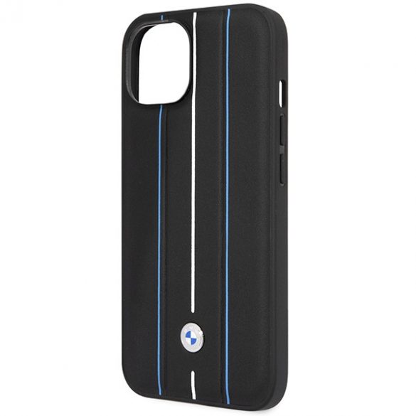 Etui BMW BMHCP14S22RVSK iPhone 14 / 15 / 13 6.1" czarny/negru hardcase Piele Stamp Blue Lines