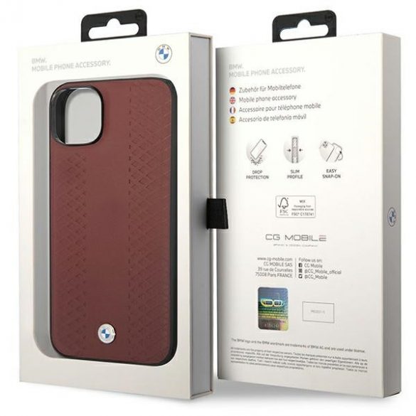 Etui BMW BMHCP14S22RFGR iPhone 14 / 15 / 13 6.1" burgundowy/burgundy Piele Diamond Pattern