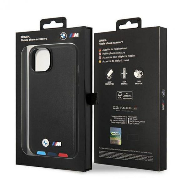 Etui BMW BMHCP14S22PTDK iPhone 14 / 15 / 13 6.1" czarny/black Leather Stamp Tricolor