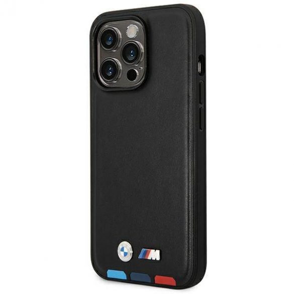 Etui BMW BMHCP14L22PTDK Husă pentru iPhone 14 Pro 6,1" din piele neagră/czarny Stamp Tricolor