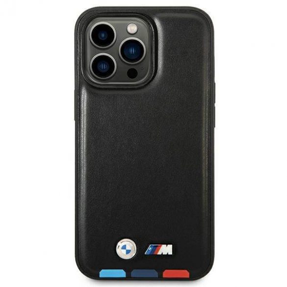 Etui BMW BMHCP14L22PTDK Husă pentru iPhone 14 Pro 6,1" din piele neagră/czarny Stamp Tricolor