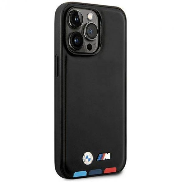 Etui BMW BMHCP14L22PTDK Husă pentru iPhone 14 Pro 6,1" din piele neagră/czarny Stamp Tricolor