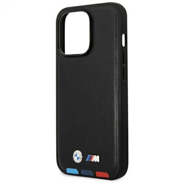 Etui BMW BMHCP14L22PTDK Husă pentru iPhone 14 Pro 6,1" din piele neagră/czarny Stamp Tricolor