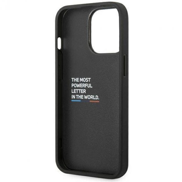 Etui BMW BMHCP14L22PTDK Husă pentru iPhone 14 Pro 6,1" din piele neagră/czarny Stamp Tricolor