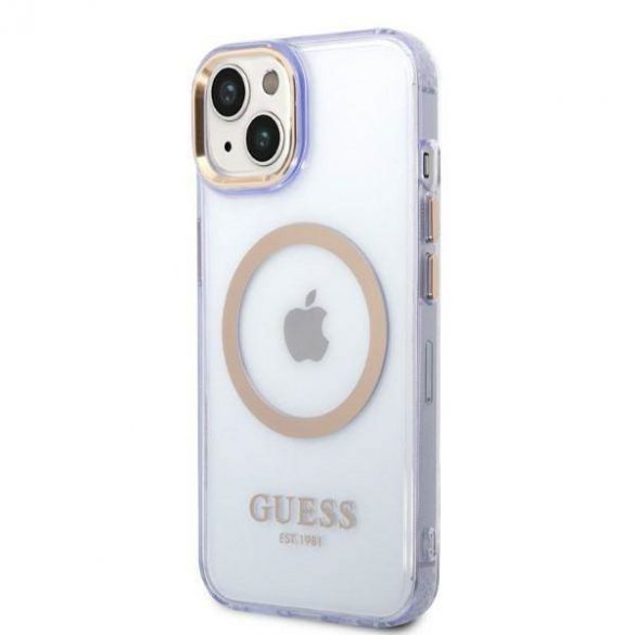 Guess GUHMP14SHTCMU Husă rigidă pentru iPhone 14 / 15 / 13 de 6,1" violet/violet Gold Outline Translucent MagSafe