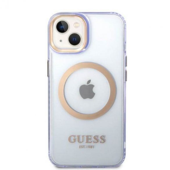 Guess GUHMP14SHTCMU Husă rigidă pentru iPhone 14 / 15 / 13 de 6,1" violet/violet Gold Outline Translucent MagSafe