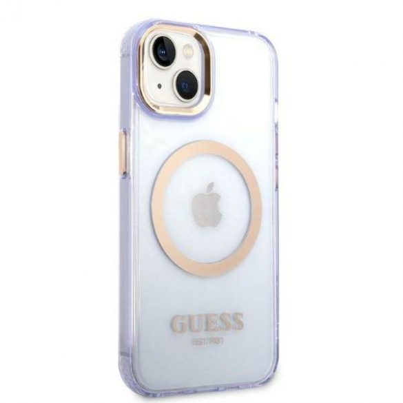 Guess GUHMP14SHTCMU Husă rigidă pentru iPhone 14 / 15 / 13 de 6,1" violet/violet Gold Outline Translucent MagSafe