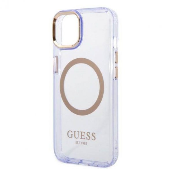 Guess GUHMP14SHTCMU Husă rigidă pentru iPhone 14 / 15 / 13 de 6,1" violet/violet Gold Outline Translucent MagSafe