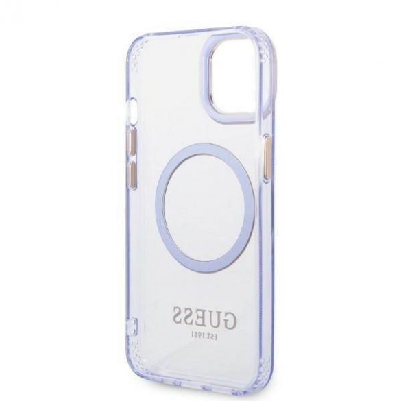 Guess GUHMP14SHTCMU Husă rigidă pentru iPhone 14 / 15 / 13 de 6,1" violet/violet Gold Outline Translucent MagSafe