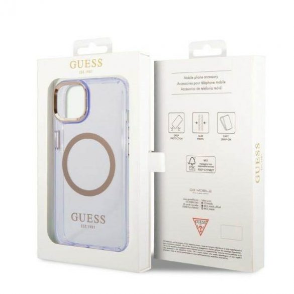 Guess GUHMP14SHTCMU Husă rigidă pentru iPhone 14 / 15 / 13 de 6,1" violet/violet Gold Outline Translucent MagSafe