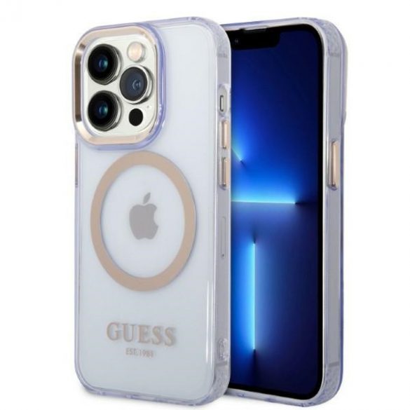 Guess GUHMP14LHTCMU Husă rigidă pentru iPhone 14 Pro 6.1 violet/violet Gold Outline Translucent MagSafe"