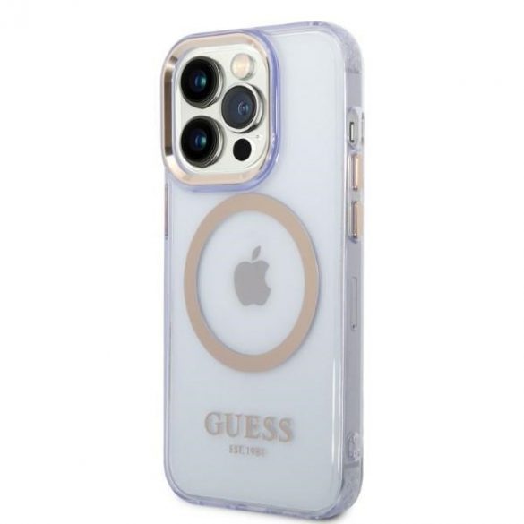 Guess GUHMP14LHTCMU Husă rigidă pentru iPhone 14 Pro 6.1 violet/violet Gold Outline Translucent MagSafe"