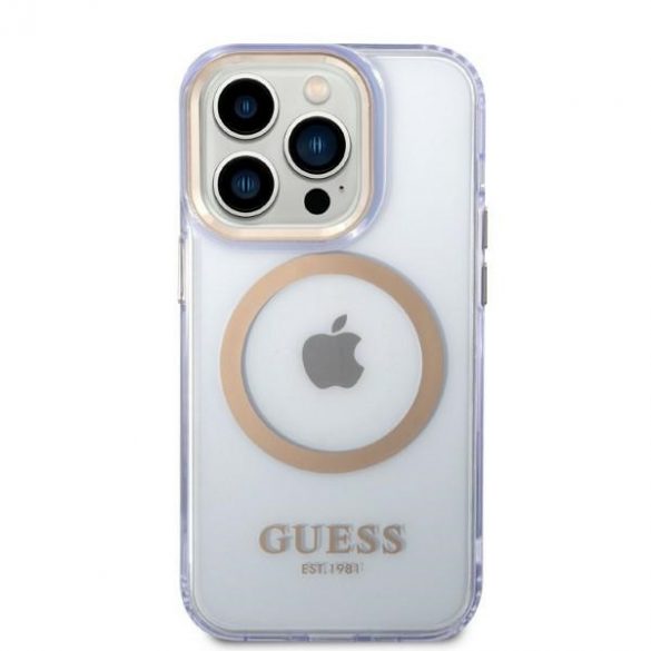 Guess GUHMP14LHTCMU Husă rigidă pentru iPhone 14 Pro 6.1 violet/violet Gold Outline Translucent MagSafe"