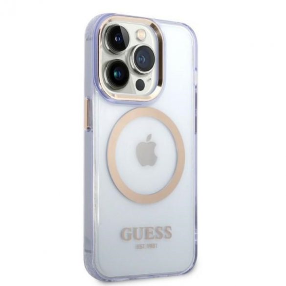 Guess GUHMP14LHTCMU Husă rigidă pentru iPhone 14 Pro 6.1 violet/violet Gold Outline Translucent MagSafe"