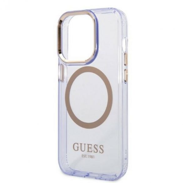 Guess GUHMP14LHTCMU Husă rigidă pentru iPhone 14 Pro 6.1 violet/violet Gold Outline Translucent MagSafe"