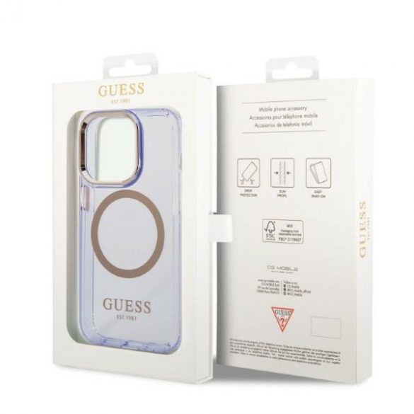 Guess GUHMP14LHTCMU Husă rigidă pentru iPhone 14 Pro 6.1 violet/violet Gold Outline Translucent MagSafe"