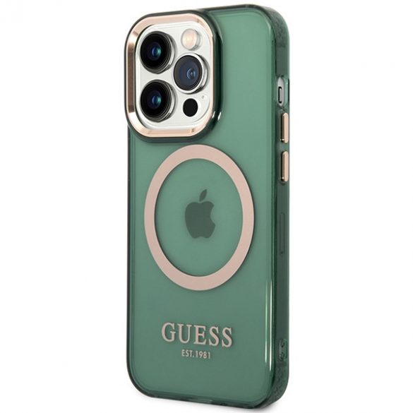 Husă rigidă Guess GUHMP14LHTCMA iPhone 14 Pro 6.1 zielony/kaki Gold Outline Translucent MagSafe"