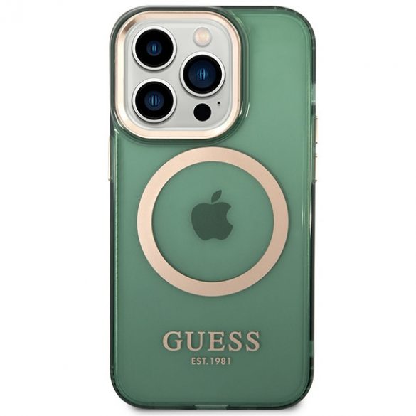 Husă rigidă Guess GUHMP14LHTCMA iPhone 14 Pro 6.1 zielony/kaki Gold Outline Translucent MagSafe"