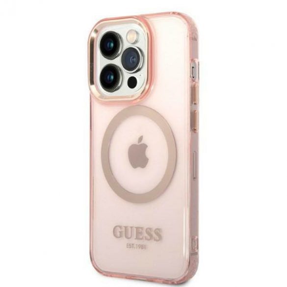 Guess GUHMP14LHTCMP Husă rigidă pentru iPhone 14 Pro 6,1" rożowy/roz Gold Outline Husă MagSafe translucidă