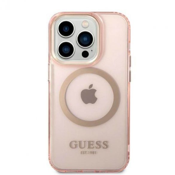 Guess GUHMP14LHTCMP Husă rigidă pentru iPhone 14 Pro 6,1" rożowy/roz Gold Outline Husă MagSafe translucidă