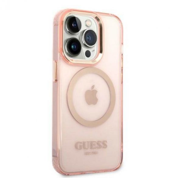 Guess GUHMP14LHTCMP Husă rigidă pentru iPhone 14 Pro 6,1" rożowy/roz Gold Outline Husă MagSafe translucidă