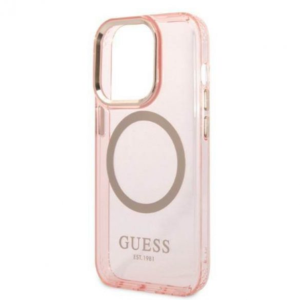 Guess GUHMP14LHTCMP Husă rigidă pentru iPhone 14 Pro 6,1" rożowy/roz Gold Outline Husă MagSafe translucidă