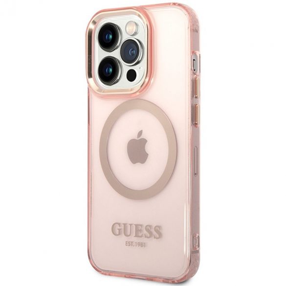 Guess GUHMP14XHTCMP iPhone 14 Pro Max 6,7 rożowy/roz husă rigidă Gold Outline Translucent MagSafe"