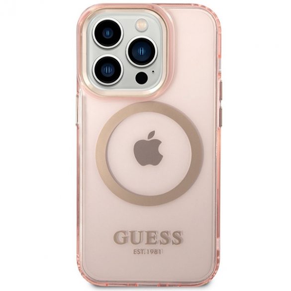 Guess GUHMP14XHTCMP iPhone 14 Pro Max 6,7 rożowy/roz husă rigidă Gold Outline Translucent MagSafe"