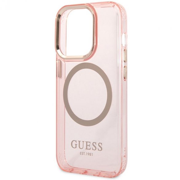 Guess GUHMP14XHTCMP iPhone 14 Pro Max 6,7 rożowy/roz husă rigidă Gold Outline Translucent MagSafe"