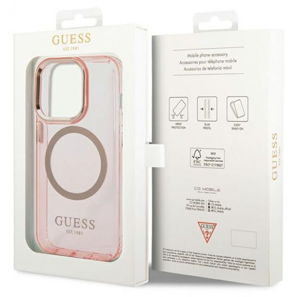 Guess GUHMP14XHTCMP iPhone 14 Pro Max 6,7 rożowy/roz husă rigidă Gold Outline Translucent MagSafe"