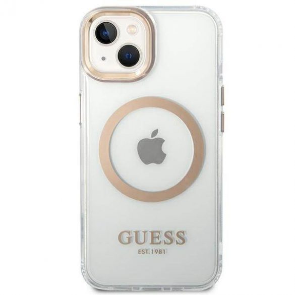 Guess GUHMP14MHTRMD Husă rigidă pentru iPhone 14 Plus / 15 Plus de 6,7" złoty/aurie Metal Outline Magsafe