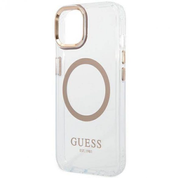 Guess GUHMP14MHTRMD Husă rigidă pentru iPhone 14 Plus / 15 Plus de 6,7" złoty/aurie Metal Outline Magsafe