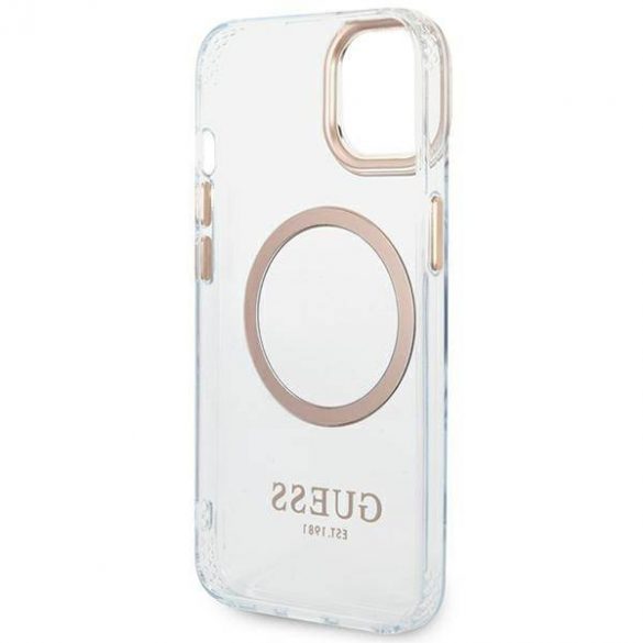 Guess GUHMP14MHTRMD Husă rigidă pentru iPhone 14 Plus / 15 Plus de 6,7" złoty/aurie Metal Outline Magsafe