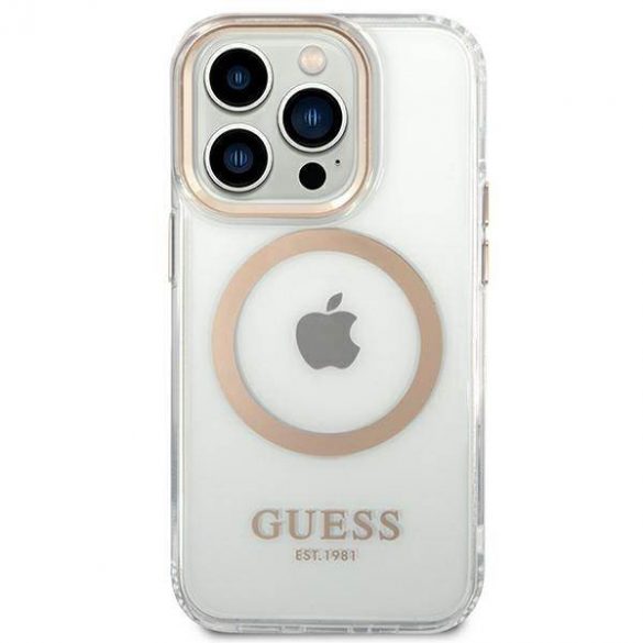 Guess GUHMP14LHTRMD iPhone 14 Pro 6,1" złoty/husă rigidă aurie Husă Metal Outline Magsafe