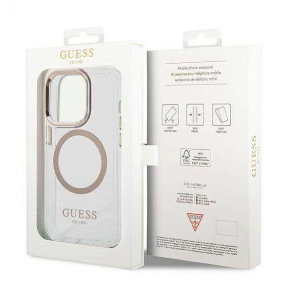 Guess GUHMP14LHTRMD iPhone 14 Pro 6,1" złoty/husă rigidă aurie Husă Metal Outline Magsafe