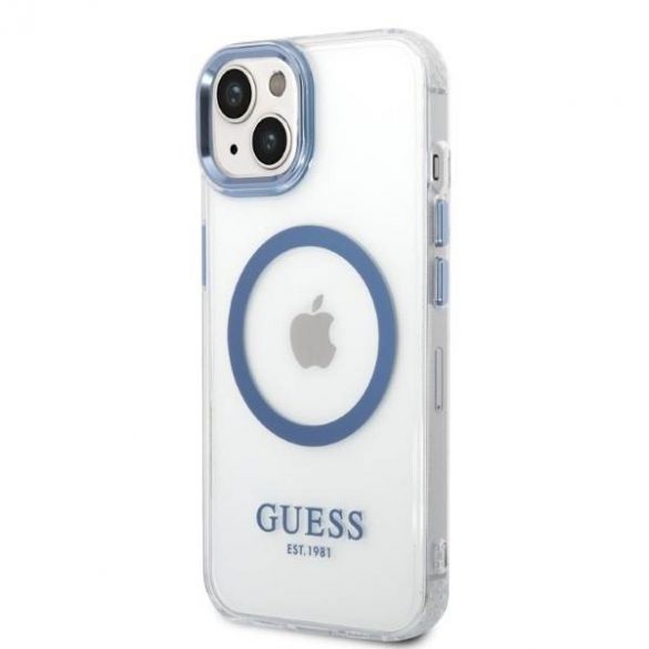 Guess GUHMP14MHTRMB iPhone 14 Plus / 15 Plus 6.7" niebieski/albastru husă rigidă Metal Outline Magsafe