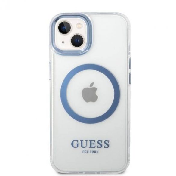 Guess GUHMP14MHTRMB iPhone 14 Plus / 15 Plus 6.7" niebieski/albastru husă rigidă Metal Outline Magsafe