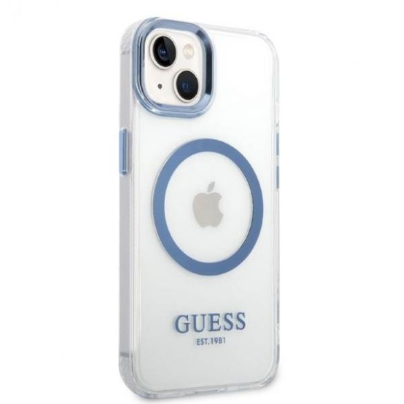 Guess GUHMP14MHTRMB iPhone 14 Plus / 15 Plus 6.7" niebieski/albastru husă rigidă Metal Outline Magsafe