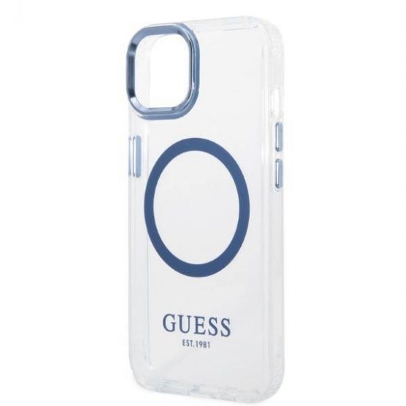 Guess GUHMP14MHTRMB iPhone 14 Plus / 15 Plus 6.7" niebieski/albastru husă rigidă Metal Outline Magsafe