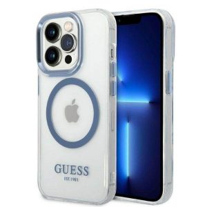 Guess GUHMP14LHTRMB iPhone 14 Pro 6,1" niebieski/albastru husă rigidă Metal Outline Magsafe