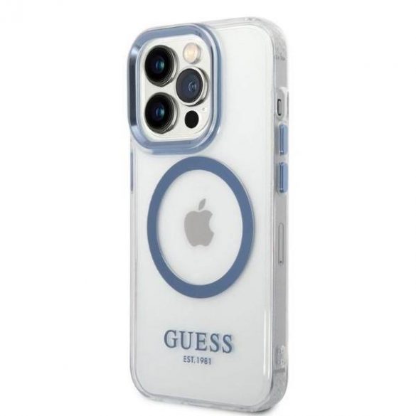 Guess GUHMP14LHTRMB iPhone 14 Pro 6,1" niebieski/albastru husă rigidă Metal Outline Magsafe