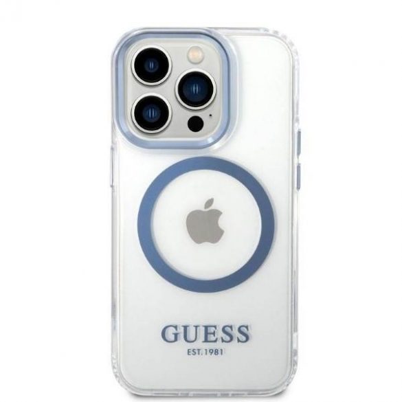 Guess GUHMP14LHTRMB iPhone 14 Pro 6,1" niebieski/albastru husă rigidă Metal Outline Magsafe