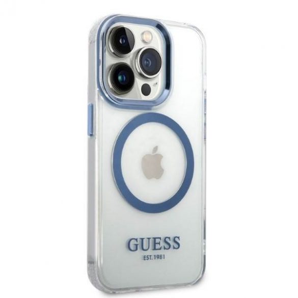 Guess GUHMP14LHTRMB iPhone 14 Pro 6,1" niebieski/albastru husă rigidă Metal Outline Magsafe