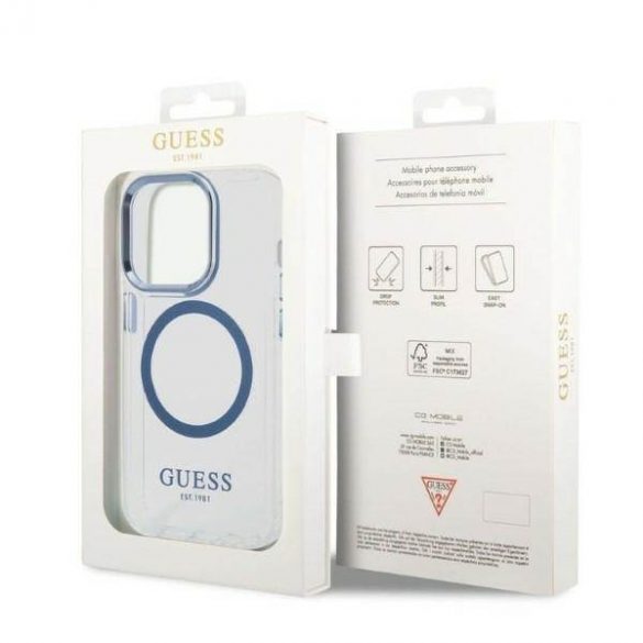 Guess GUHMP14LHTRMB iPhone 14 Pro 6,1" niebieski/albastru husă rigidă Metal Outline Magsafe