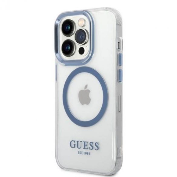 Guess GUHMP14XHTRMB iPhone 14 Pro Max 6,7" niebieski/albastru husă rigidă Metal Outline Magsafe