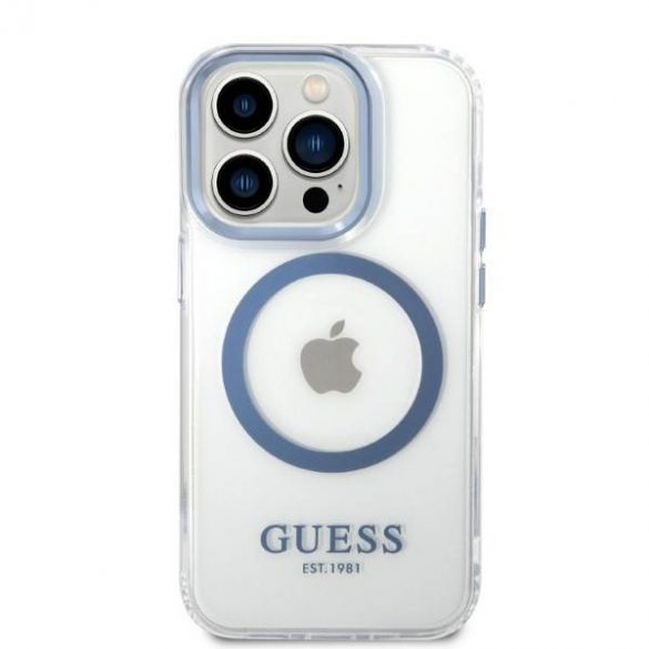 Guess GUHMP14XHTRMB iPhone 14 Pro Max 6,7" niebieski/albastru husă rigidă Metal Outline Magsafe