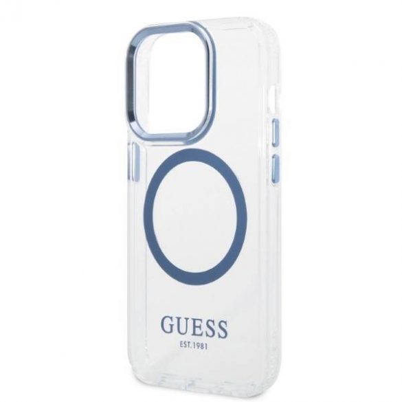 Guess GUHMP14XHTRMB iPhone 14 Pro Max 6,7" niebieski/albastru husă rigidă Metal Outline Magsafe