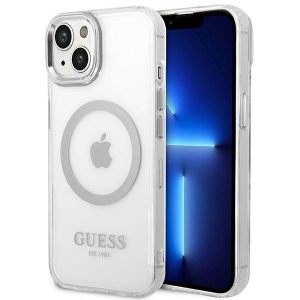 Guess GUHMP14SHTRMS husă rigidă pentru iPhone 14 / 15 / 13 de 6,1 inchi/argintiu Metal Outline Magsafe