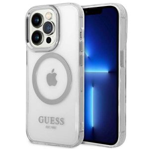 Guess GUHMP14LHTRMS Husă rigidă pentru iPhone 14 Pro 6,1" srebrny/argintiu Husă Metal Outline Magsafe